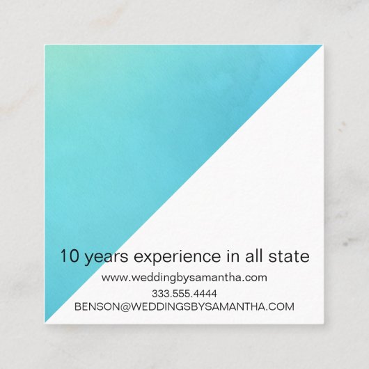 Turquoise Waterverf Wedding Planner Vierkante Visitekaartje (Achterkant)