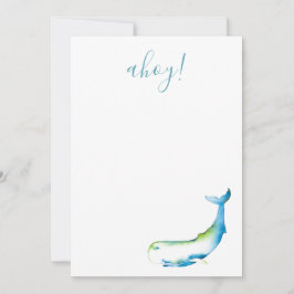 Turquoise Waterverf Whale Stationery Note Card Notitiekaartje