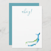 Turquoise Waterverf Whale Stationery Note Card Notitiekaartje (Voorkant / Achterkant)