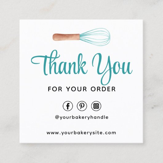 Turquoise Waterverf Whisk Bakkerij QR Dank u Vierkante Visitekaartje (Voorkant)