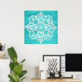 Turquoise Waterverf White Mandala Poster (Thuiskantoor)
