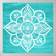 Turquoise Waterverf White Mandala