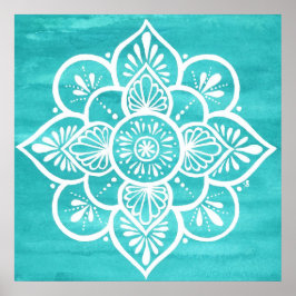 Turquoise Waterverf White Mandala Poster