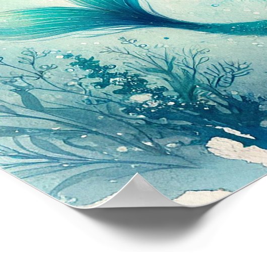 Turquoise Waterverf Zeemeermin kunst Posters (Hoek)