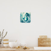 Turquoise Waterverf Zeemeermin kunst Posters (Keuken)