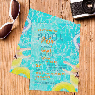 Turquoise Waterverf Zwembad Feest Tiener Verjaarda Kaart