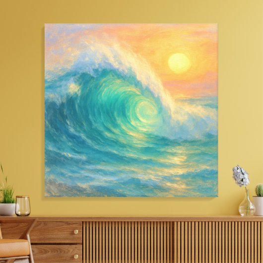 Turquoise Wave - Pastel Painting Style Art Canvas Afdruk (Insitu (Woonkamer))