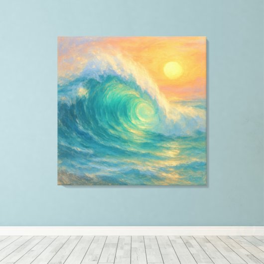 Turquoise Wave - Pastel Painting Style Art Canvas Afdruk (Insitu (Houten vloer))