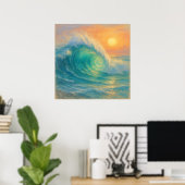 Turquoise Wave - Pastel Painting Style Art Poster (Thuiskantoor)