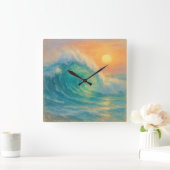 Turquoise Wave - Pastel Painting Style Art Vierkante Klok (Huis)