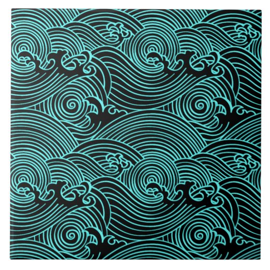 Turquoise Waves Euclidean Pattern Ceramic Tegel Tegeltje (Voorkant)
