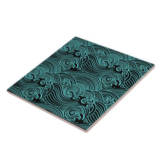 Turquoise Waves Euclidean Pattern Ceramic Tegel Tegeltje (Zijkant)