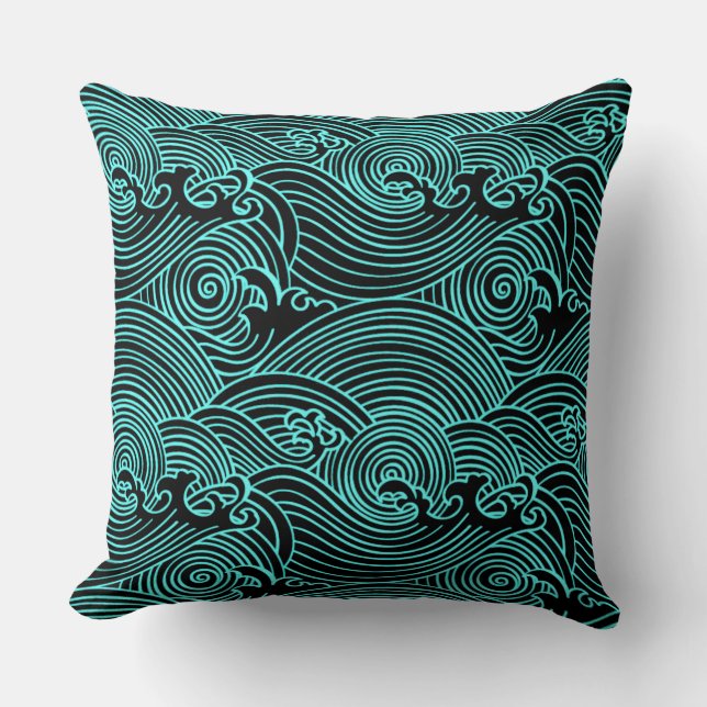 Turquoise Waves Euclidean Pattern Sierkussen (Voorkant)