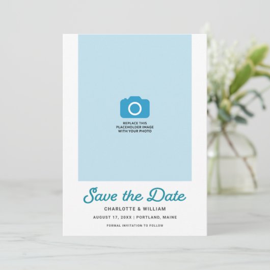 Turquoise Waves Foto Save the Date Kaart (Staand voorkant)