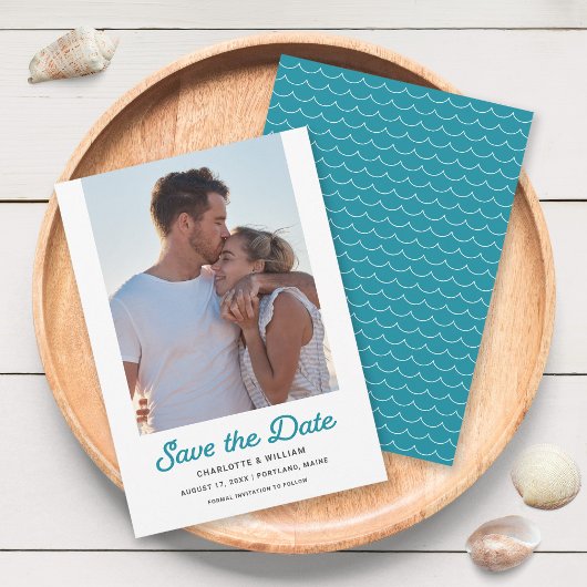 Turquoise Waves Foto Save the Date Kaart