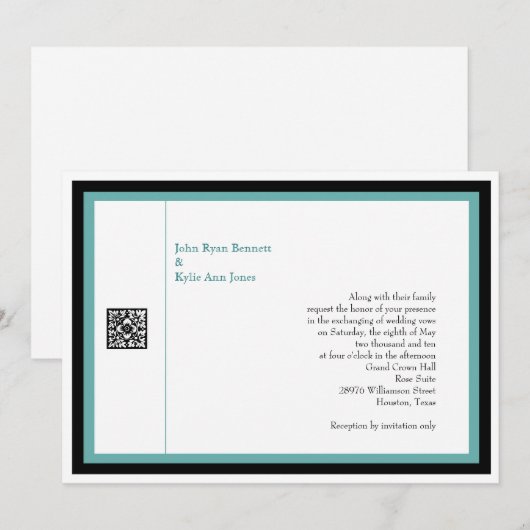 Turquoise Wedding Invitation Kaart (Voorkant / Achterkant)