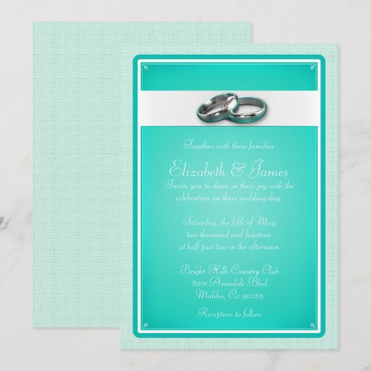 Turquoise Wedding Invitations Kaart (Voorkant / Achterkant)