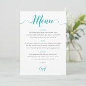 Turquoise Wedding Menu Kaart 5"x7" (Staand voorkant)