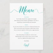 Turquoise Wedding Menu Kaart 5"x7" (Voorkant)