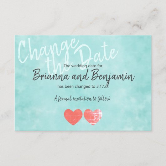 Turquoise Wedding Postponement Card Advieskaart (Voorkant)