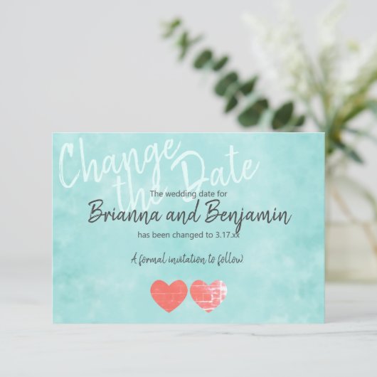 Turquoise Wedding Postponement Card Advieskaart (Staand voorkant)