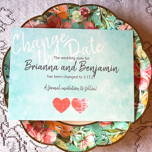 Turquoise Wedding Postponement Card Advieskaart