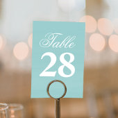 Turquoise Wedding Script Table Number Sign  Kaart