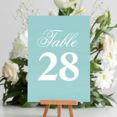 Turquoise Wedding Script Table Number Sign  Kaart