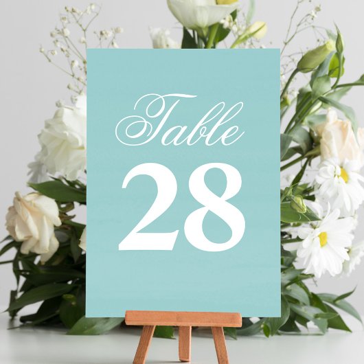 Turquoise Wedding Script Table Number Sign  Kaart
