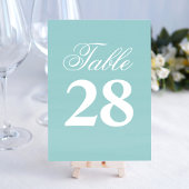 Turquoise Wedding Script Table Number Sign  Kaart
