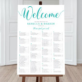 Turquoise Wedding Seating Chart Alfabetical Poster