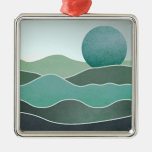 Turquoise Wereld Landschap Metalen Ornament