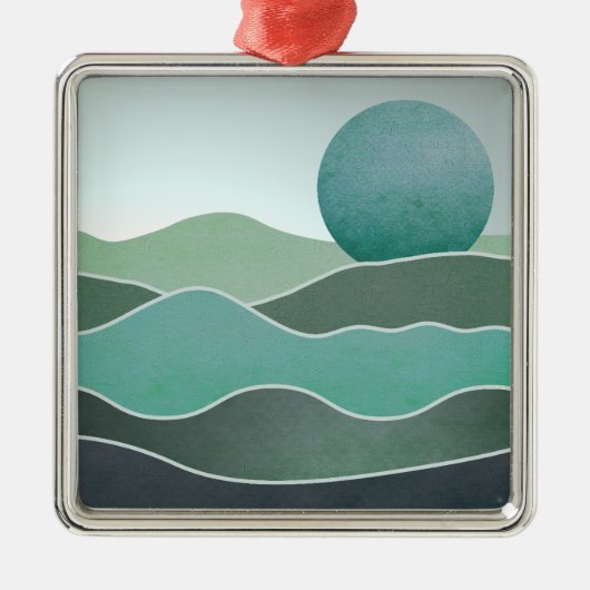 Turquoise Wereld Landschap Metalen Ornament (Voorkant)