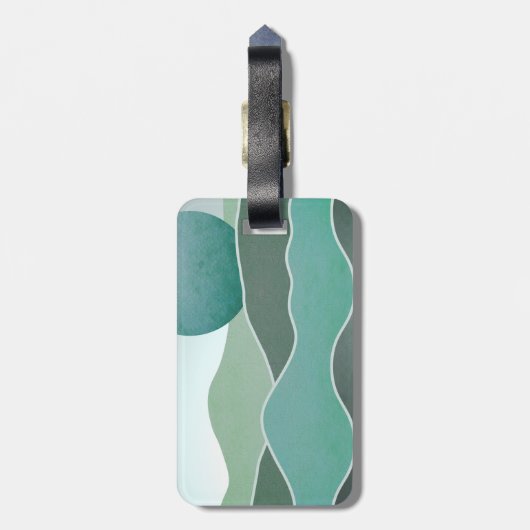 Turquoise wereldlandschap bagagelabel (Achterkant verticaal)