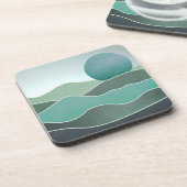 Turquoise wereldlandschap bier onderzetter (Linkerzijde)