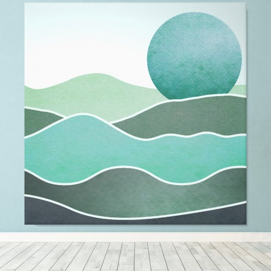 Turquoise wereldlandschap canvas afdruk (Insitu (Houten vloer))