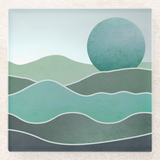 Turquoise wereldlandschap glazen onderzetter (Voorkant)