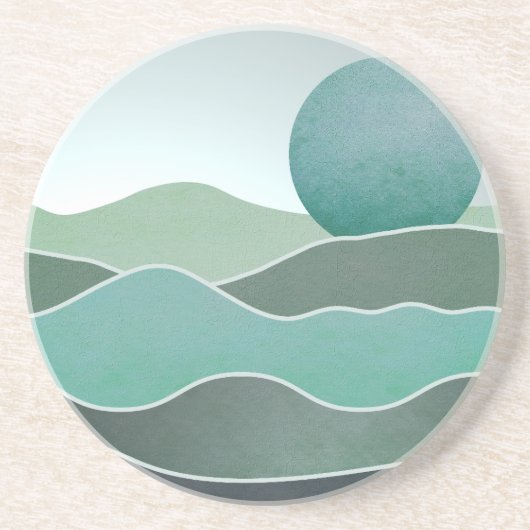 Turquoise wereldlandschap zandsteen onderzetter (Voorkant)