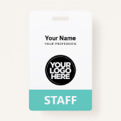 Turquoise Werknemersnaam Business Logo Personeel L Badge (Voorkant)