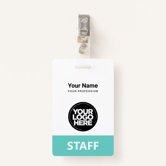 Turquoise Werknemersnaam Business Logo Personeel L Badge (Voorkant met clip)