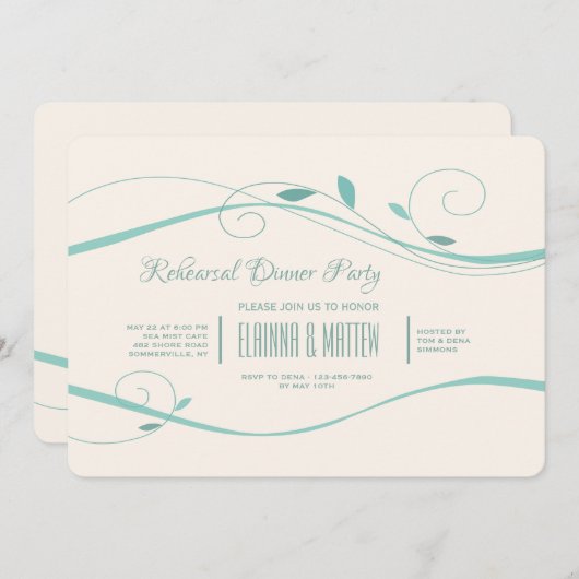 turquoise wervelingen-uitnodiging kaart (Voorkant / Achterkant)