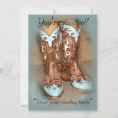 Turquoise Westerne Boots Wedding Invitation Kaart (Voorkant)