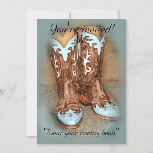 Turquoise Westerne Boots Wedding Invitation Kaart (Voorkant)