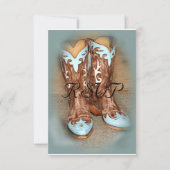 Turquoise Westerne Boots Wedding RSVP Kaartje (Voorkant)