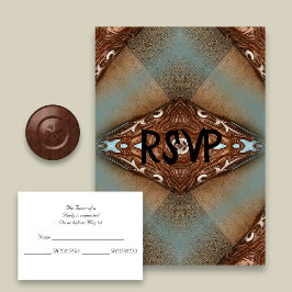 Turquoise Westerne Motif Wedding RSVP Kaartje