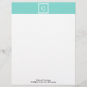 Turquoise WhGreek Key Lijst #1 Initiaal Monogram Briefhoofd Ontwerp (Voorkant)