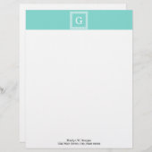 Turquoise WhGreek Key Lijst #1 Initiaal Monogram Briefhoofd Ontwerp (Voorkant / Achterkant)