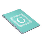 Turquoise WhGreek Key Lijst #1 Initiaal Monogram Notitieboek (Rechterzijde)