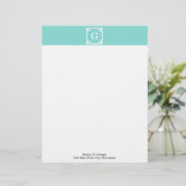 Turquoise WhGreek Key Lijst #2 Initiaal Monogram Briefhoofd Ontwerp (Staand voorkant)