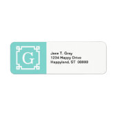 Turquoise WhGreek Key Lijst #2 Initiaal Monogram Etiket (Voorkant)